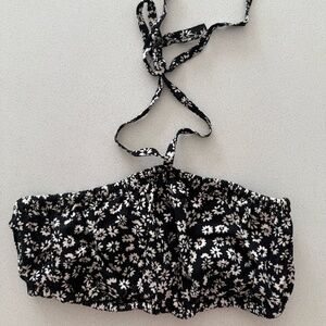 Black and White Floral Bandeau Halter Top Tie Neck Tube Top Bra